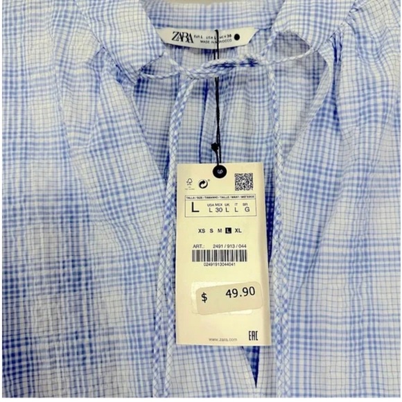 ZARA NEW SS20 BLUE WHITE CHECK BLOUSE REF:2491/913 - Picture 7 of 7